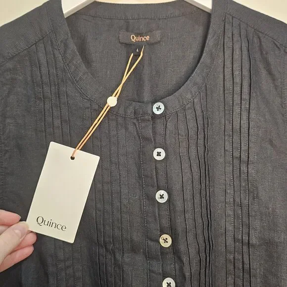 Quince 100% European Linen Swing Dress Black Large NWT Minimalist Quiet Luxury - Picture 5 of 9